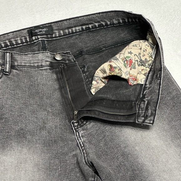 Ed Hardy Tiger Men's Jeans Slim Taper 39 x 31 Black/Grey Zipper-fly NWOT - Picture 5 of 15